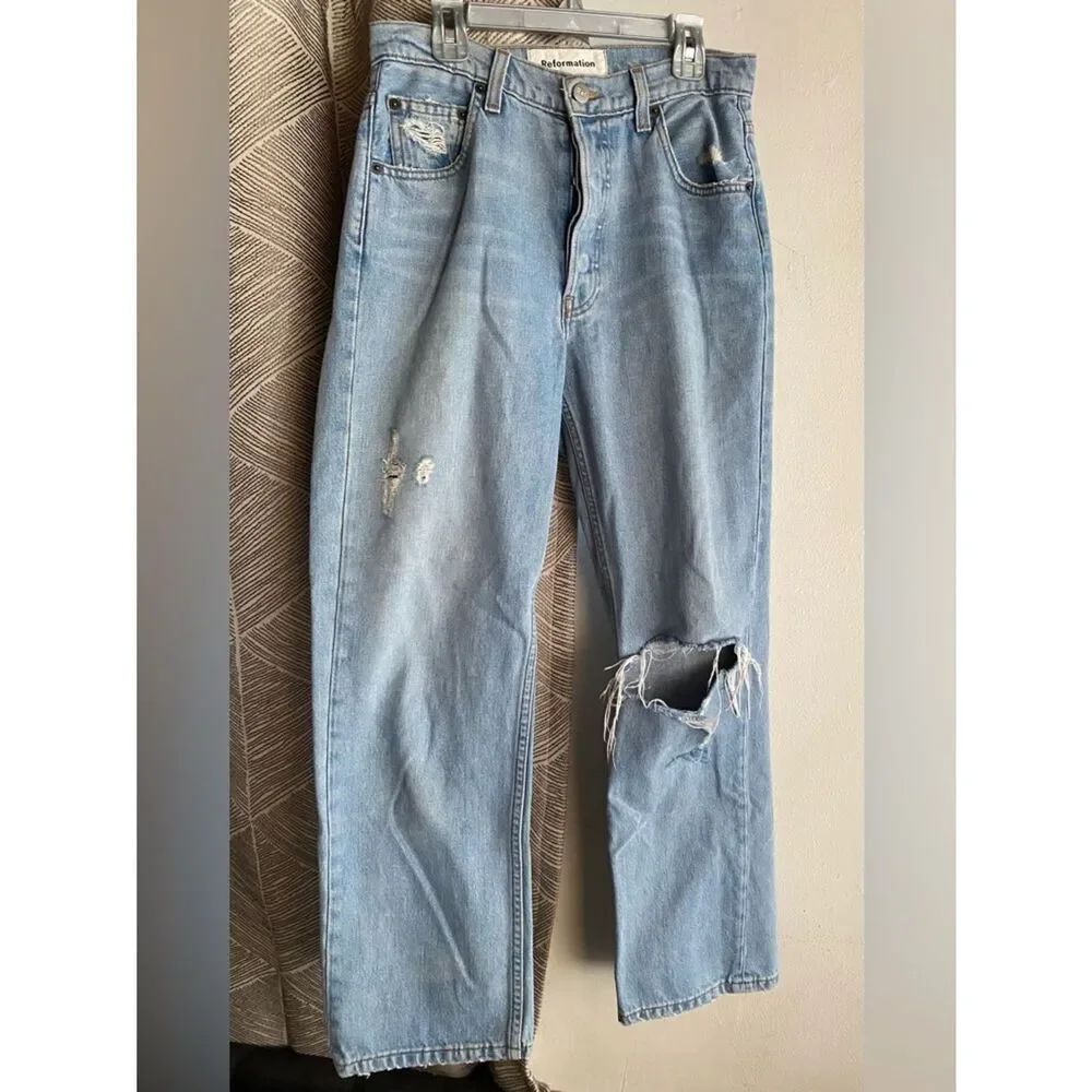Reformation Jeans Womens Blue Denim Danny Mid Rise Relaxed Button Fly Sz 26